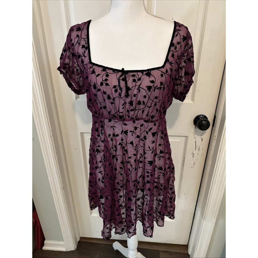 Victoria secret VTG Babydoll Sheer Velvet Print Top/dress Whimsy Fairy 90s Sz M